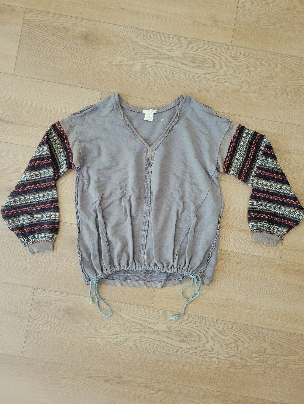Mystree Crochet Sweater Top Knit Pullover Shirt Taupe Gray Brown Orange Small
